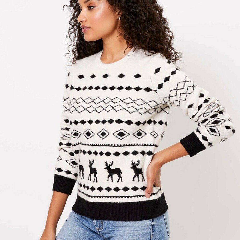 LOFT Fair Isle Reindeer Print Long Sleeve Pullover Sweater (NWT)